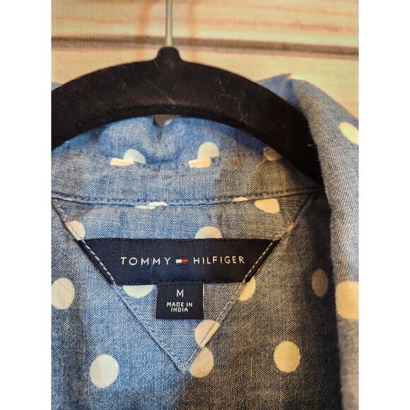 Tommy Hilfiger Womens Blue White Polka Dot Sleeveless Button Front Blouse Medium - Picture 3 of 6